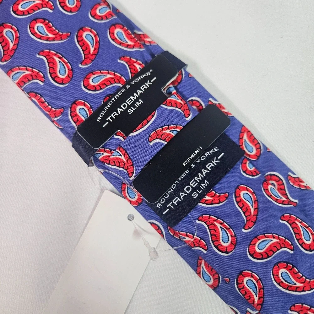 New‎ Roundtree & Yorke Slim Tie Men Paisley Purple 2.75